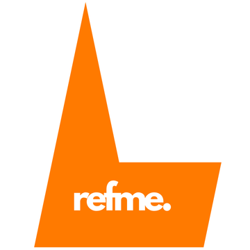The orange RefME logo, featuring a tall, angular shape resembling a stylized letter L with the word
