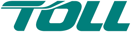 The logo for Toll, teal text with a curved line above the 