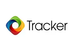 Logo for Tracker: a colorful, overlapping shape with the word