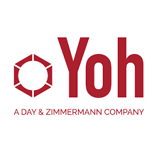 Logo of Yoh, a staffing company. Red text with a geometric symbol, and tagline 