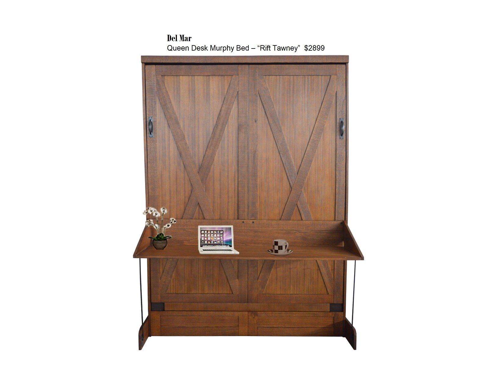 Del Mar Desk Bed - Rift Tawny Wall Beds and Murphy Beds in Orange County Ca at Irvine Murphy Beds 949-510-9382