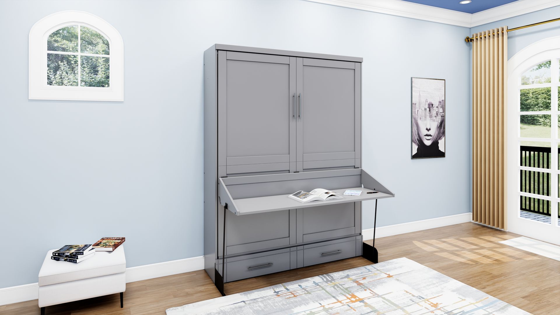 Brookfields Gray Murphy Desk Bed with Desk Murphy Bed Home Office Desk Bed Solutions at Irvine Murphy Beds  and Wall beds (949) 510-9382