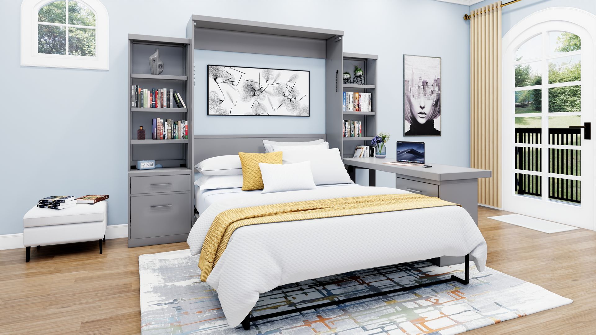Brookfields Gray Murphy Desk Bed with Desk, Cabinet and Pier Murphy Bed Home Office Desk Bed Solutions at Irvine Murphy Beds  and Wall beds (949) 510-9382