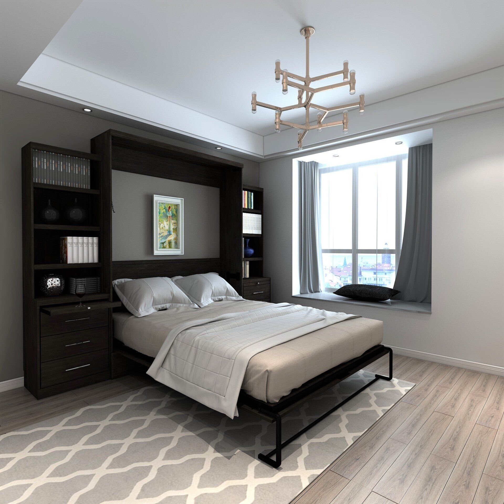 Murphy Bed Brookfield Open with 3 Dwr Piers Noir at Irvine Murphy Beds Orange County Ca 949-510-9382