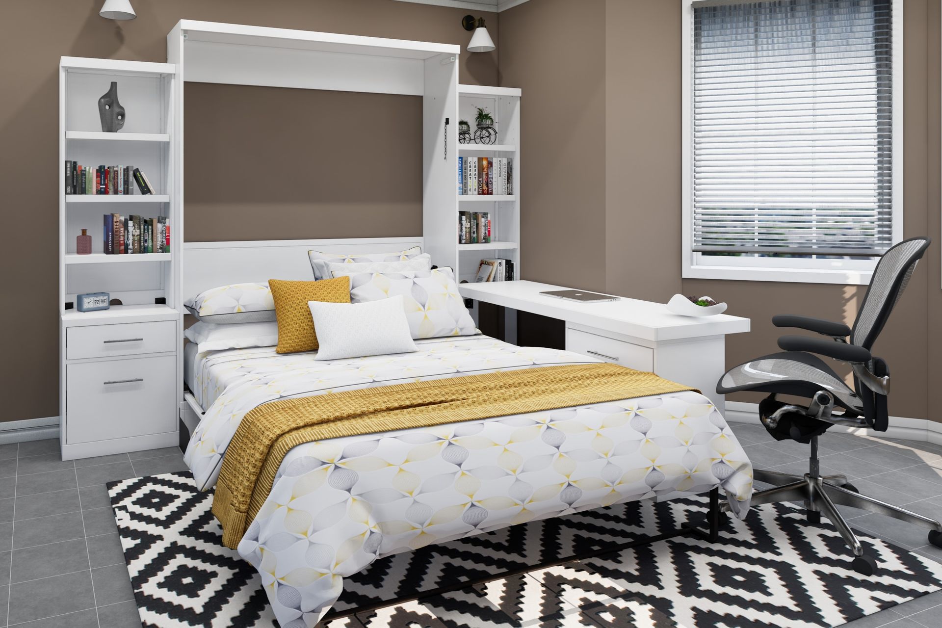 Brookfields White Murphy Bed with Desk, Cabinet and Pier Murphy Bed Home Office Desk Bed Solutions at Irvine Murphy Beds  and Wall beds (949) 510-9382