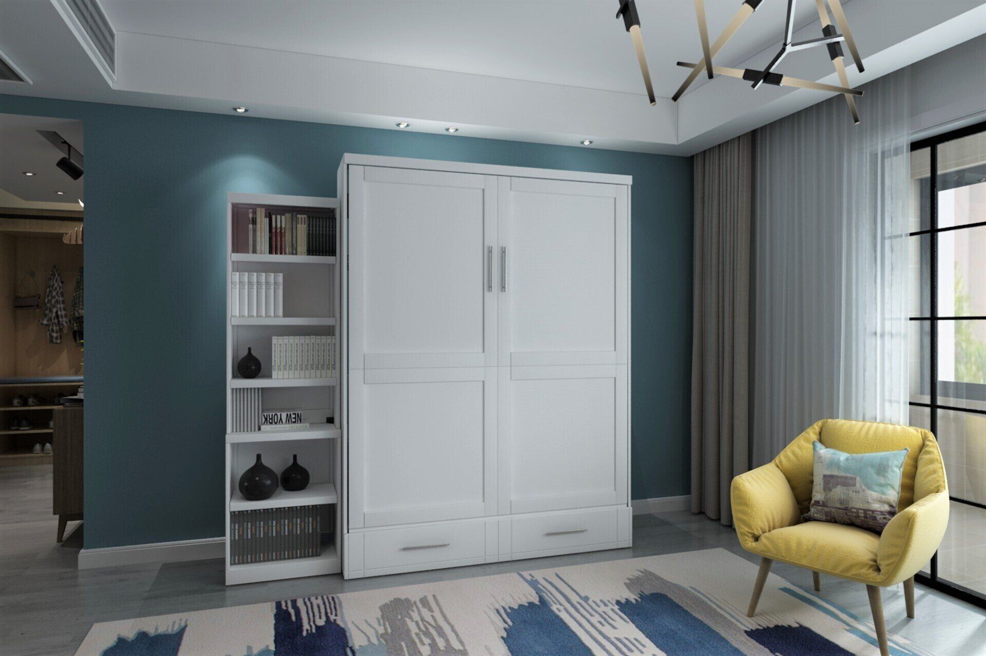 Murphy Bed Brookfield Closed with Bookcase White at Irvine Murphy Beds Orange County Ca 949-510-9382