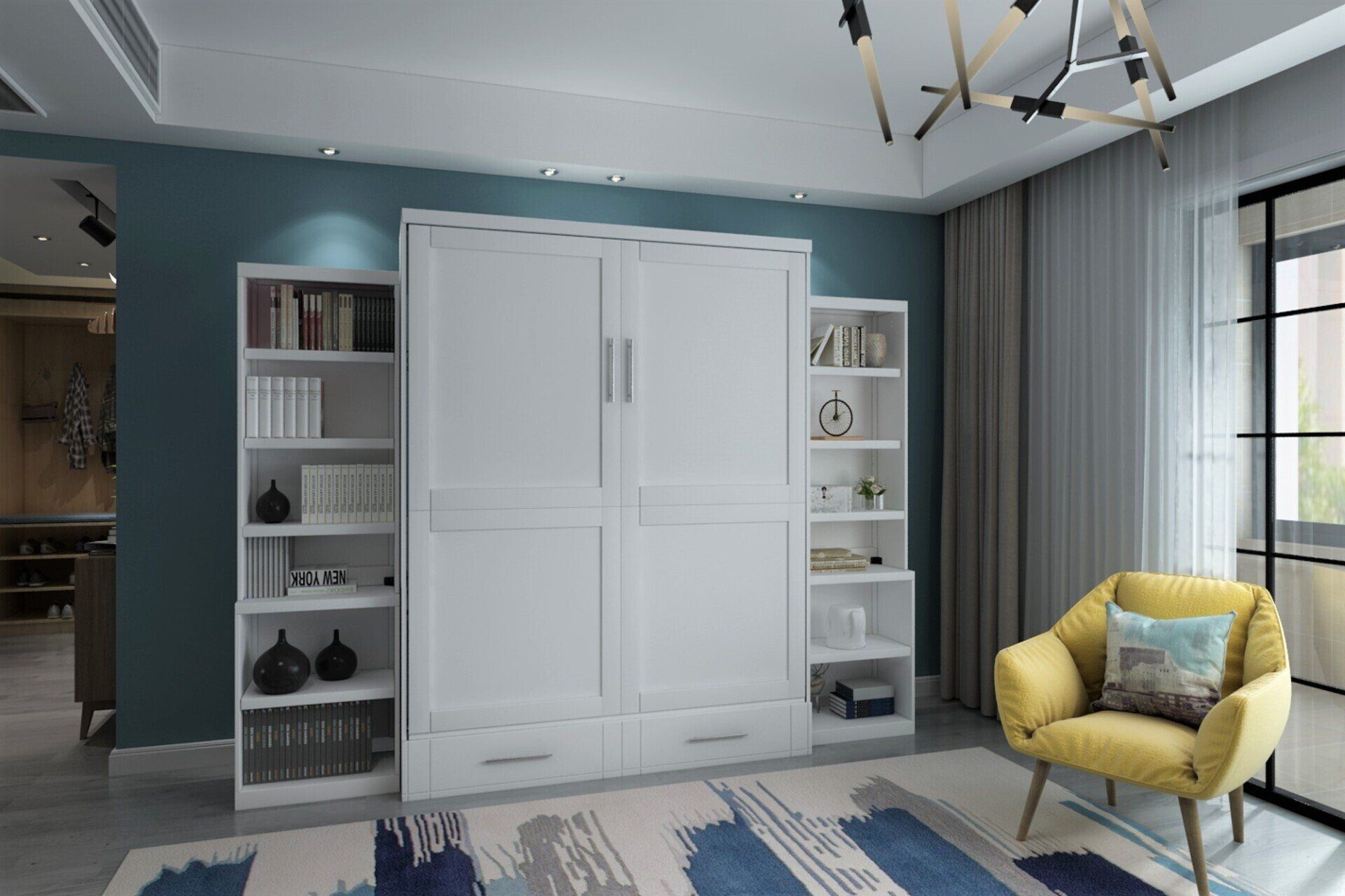 Brookefield Closed With Bookcases - White Wall Beds and Murphy Beds in Orange County Ca at Irvine Murphy Beds 949-510-9382