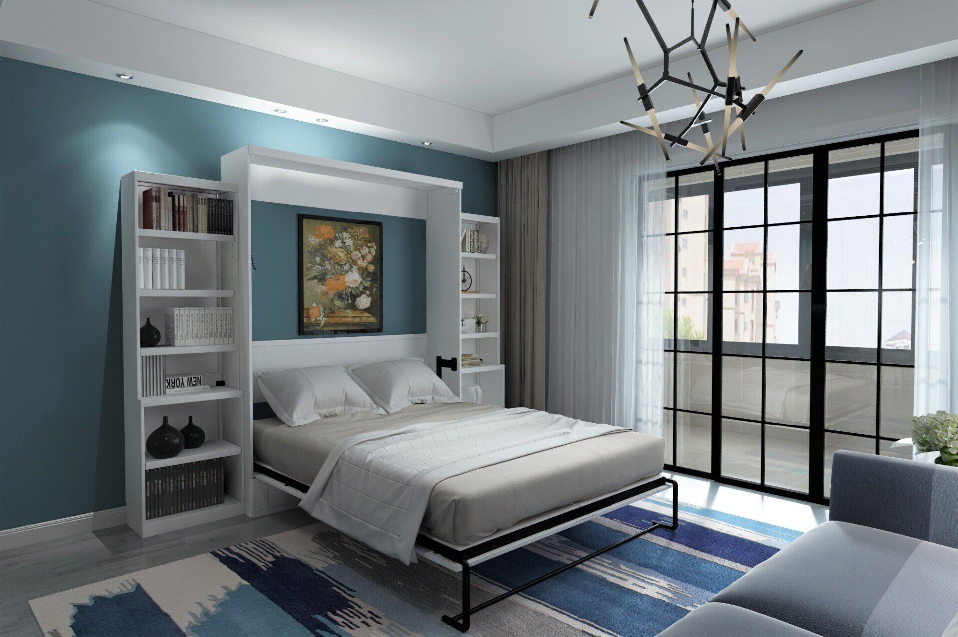 Brookefield Open With Bookcases - White Wall Beds and Murphy Beds in Orange County Ca at Irvine Murphy Beds 949-510-9382