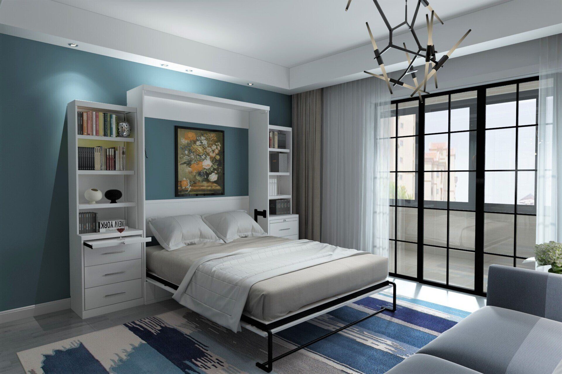 Murphy Bed Brookfield Open with 3 Dwr Piers White at Irvine Murphy Beds Orange County Ca 949-510-9382