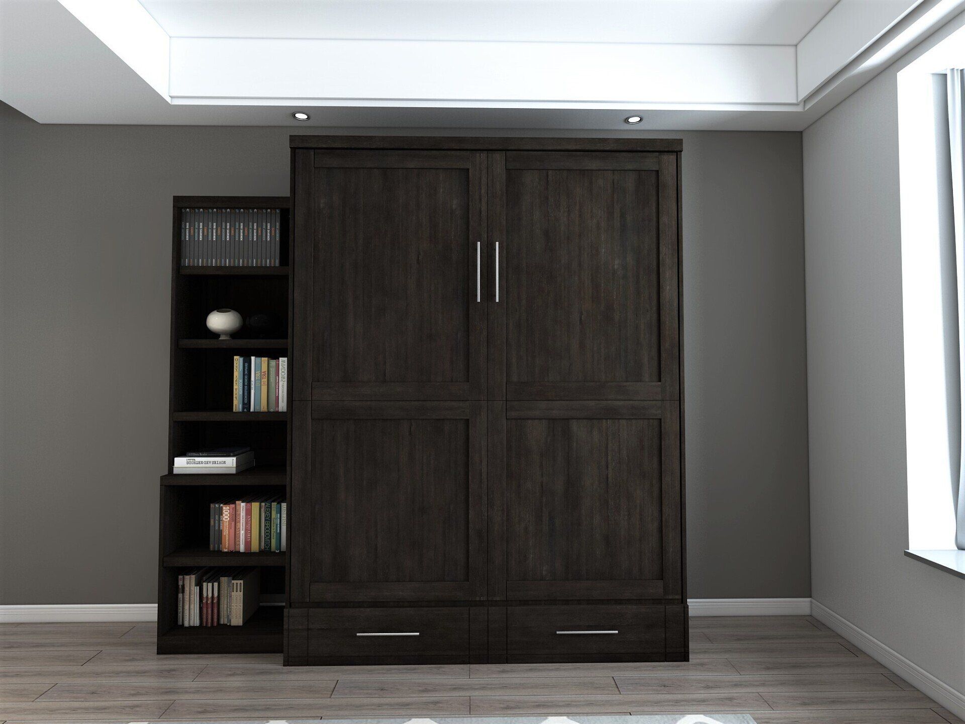 Murphy Bed Brookfield Closed with Bookcase Noir at Irvine Murphy Beds Orange County Ca 949-510-9382