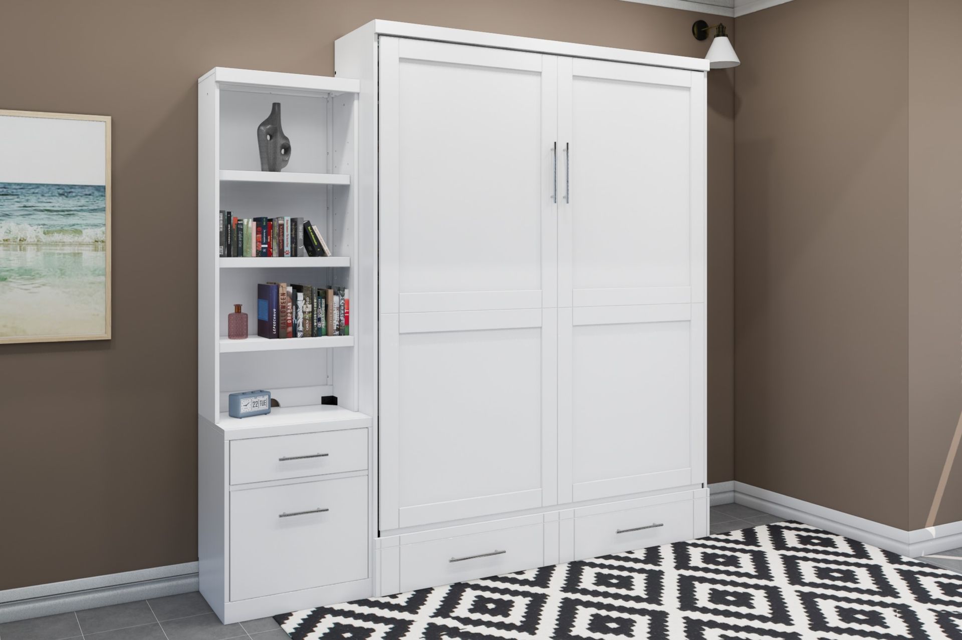 Brookfields White Murphy Bed with Desk and Cabinet Murphy Bed Home Office Desk Bed Solutions at Irvine Murphy Beds  and Wall beds (949) 510-9382