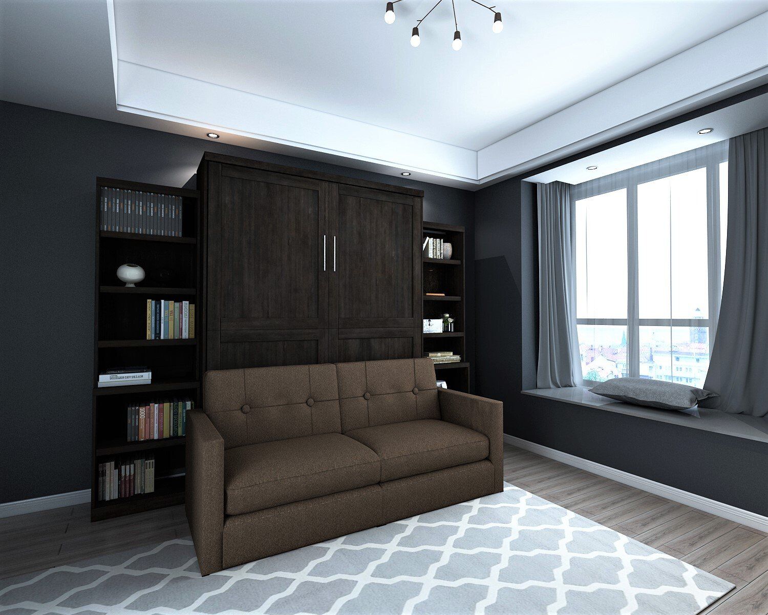 Murphy Bed Brookfield Murphy Close with Bookcases and Sofa Noir at Irvine Murphy Beds Orange County Ca 949-510-9382