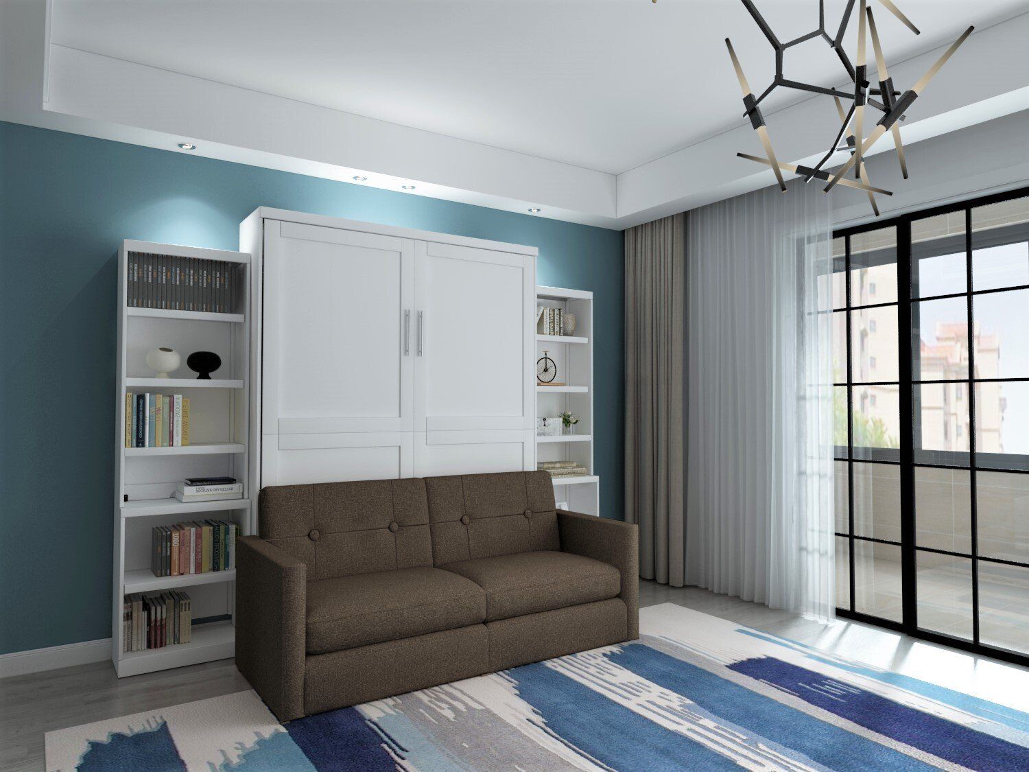 Murphy Bed Brookfield Murphy Close with Bookcases and Sofa White at Irvine Murphy Beds Orange County Ca 949-510-9382