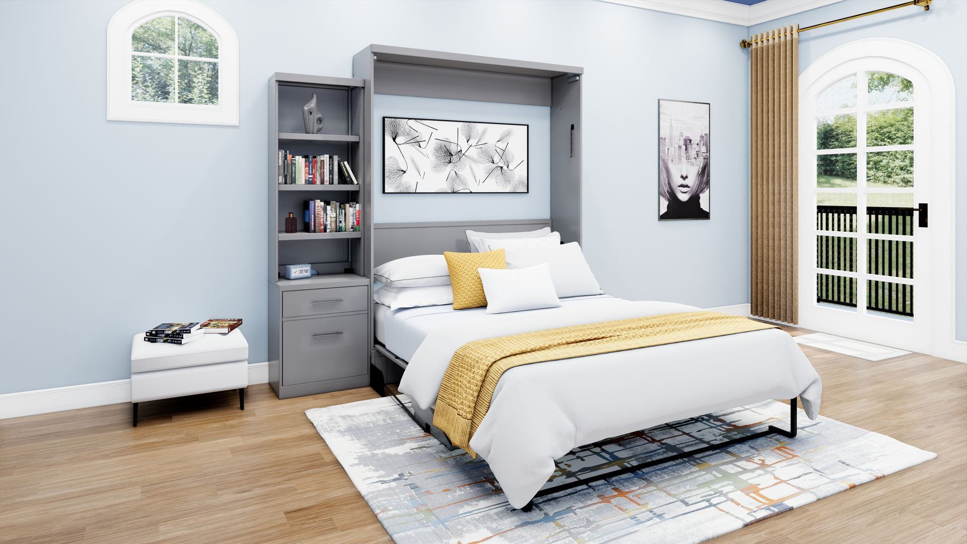 Brookfields Gray Murphy Desk Bed with Desk and Cabinet Murphy Bed Home Office Desk Bed Solutions at Irvine Murphy Beds  and Wall beds (949) 510-9382