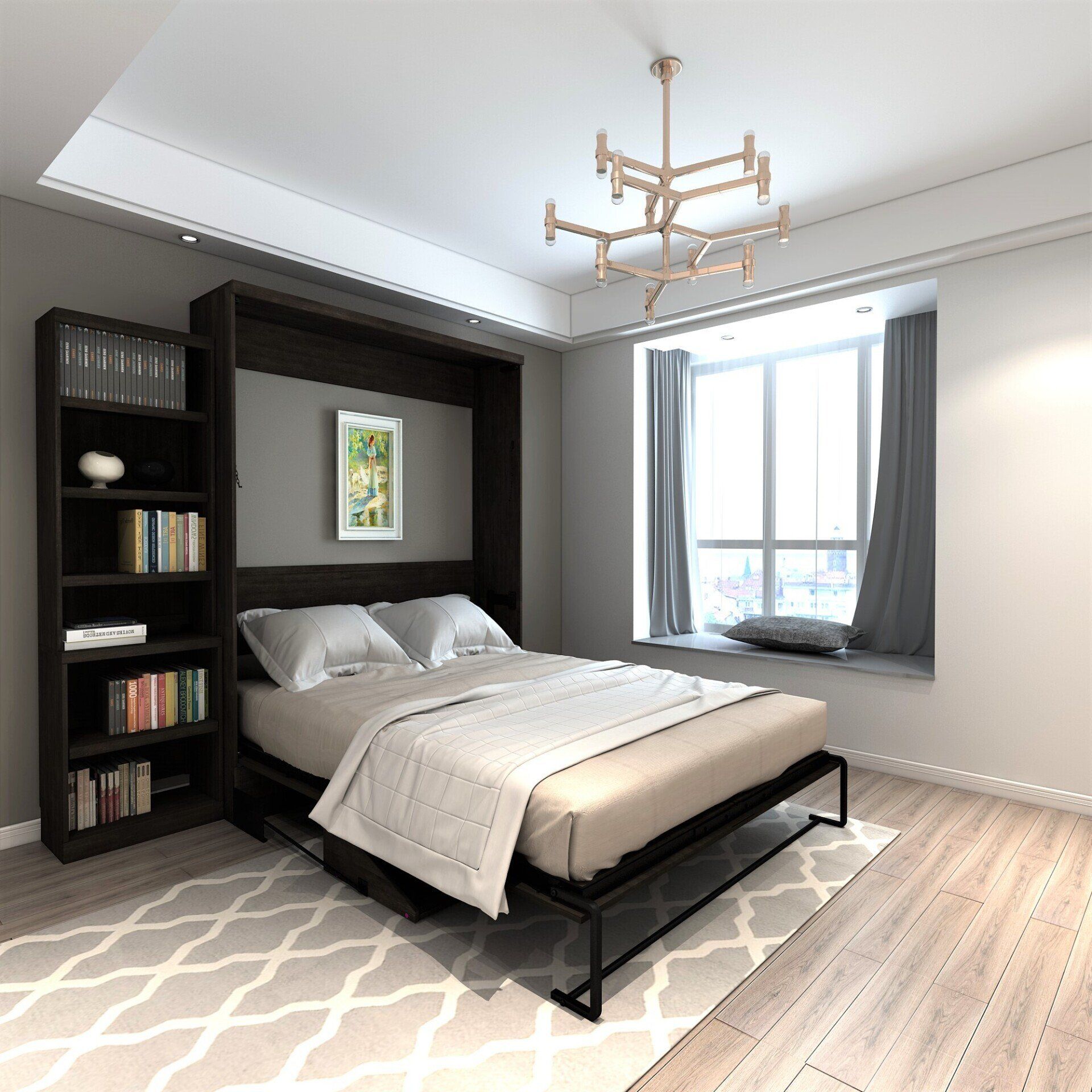 Murphy Bed Brookfield Murphy Deskbed Open with Bookcase Noir at Irvine Murphy Beds Orange County Ca 949-510-9382