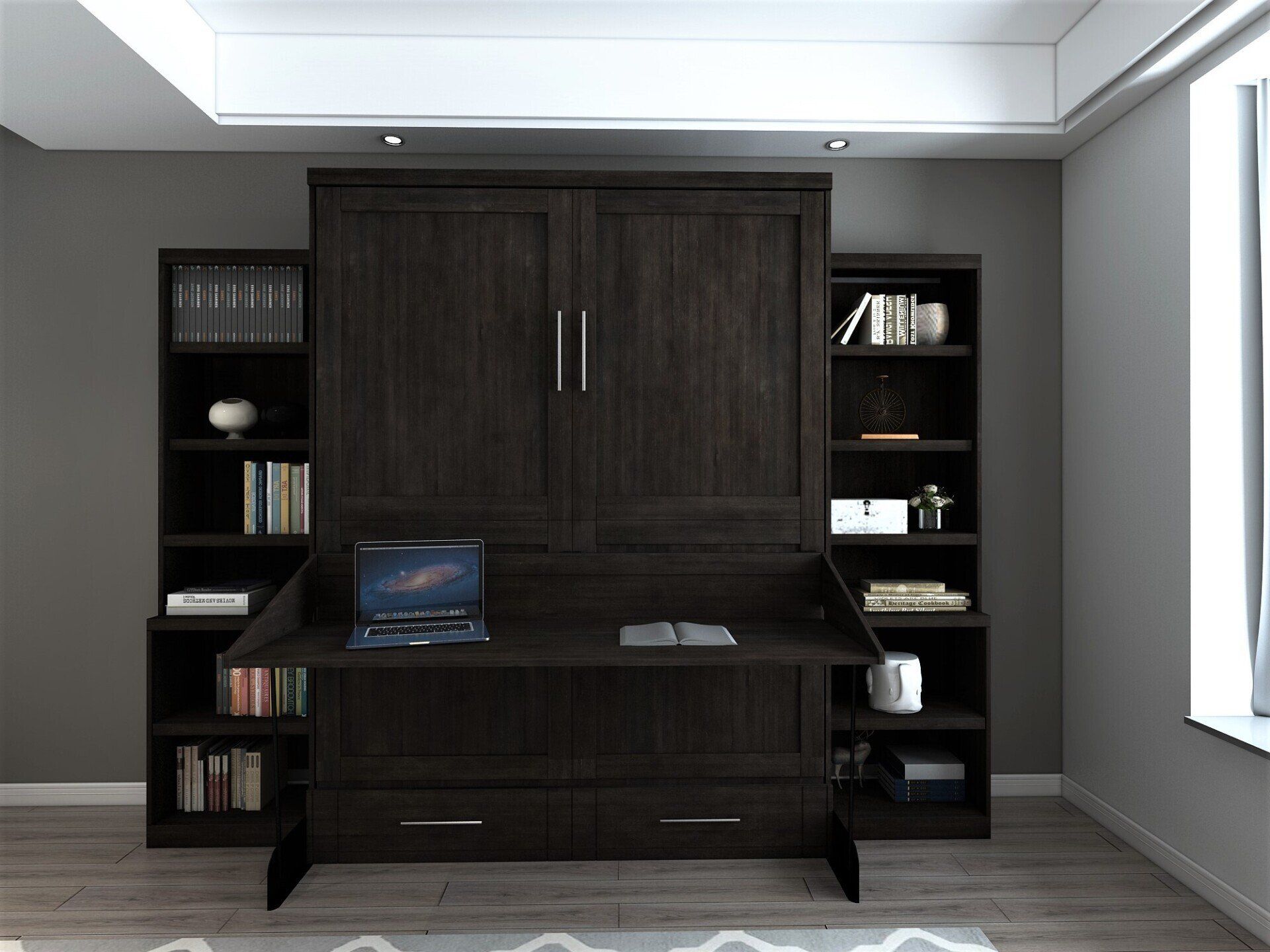 Murphy Bed Brookfield Murphy Deskbed Closed with Bookcases Noir at Irvine Murphy Beds Orange County Ca 949-510-9382