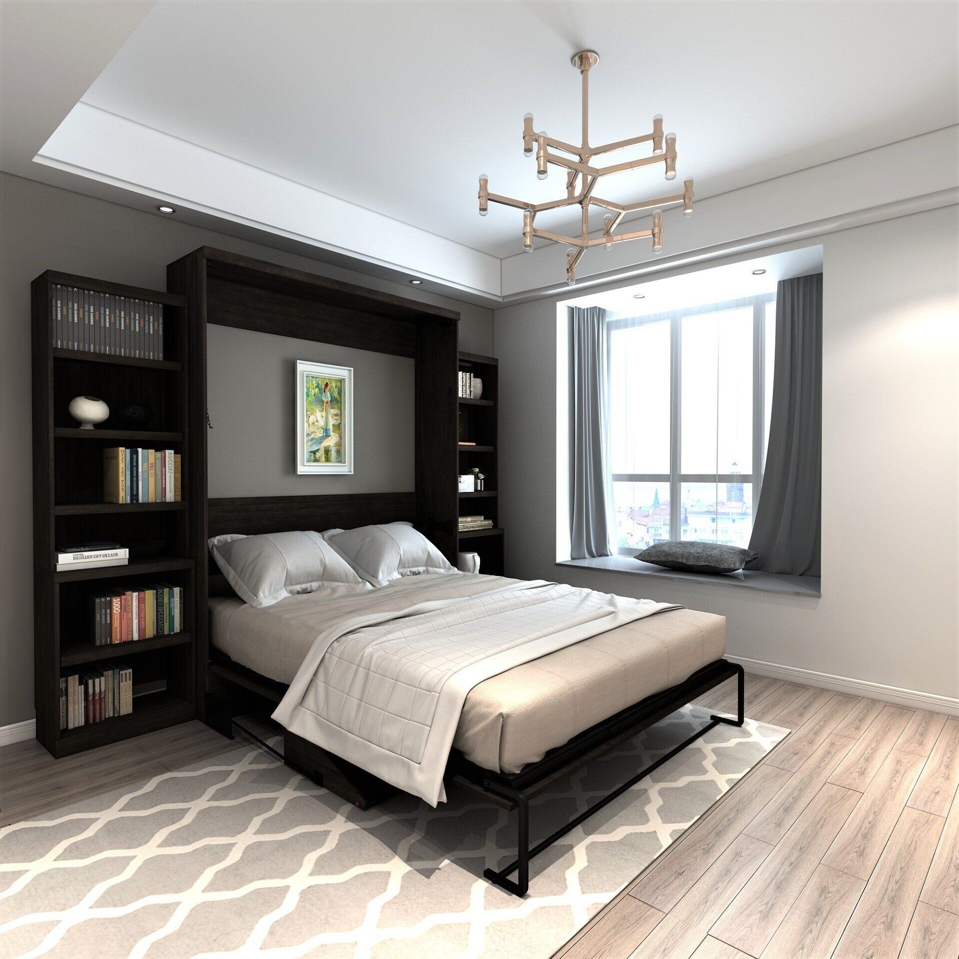 Murphy Bed Brookfield Murphy Deskbed Open with Bookcases Noir at Irvine Murphy Beds Orange County Ca 949-510-9382