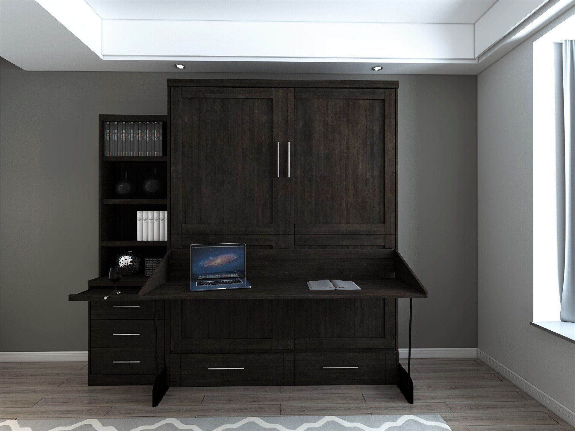 Murphy Bed Brookfield Murphy Deskbed Closed with Dwr Bookcase Noir at Irvine Murphy Beds Orange County Ca 949-510-9382