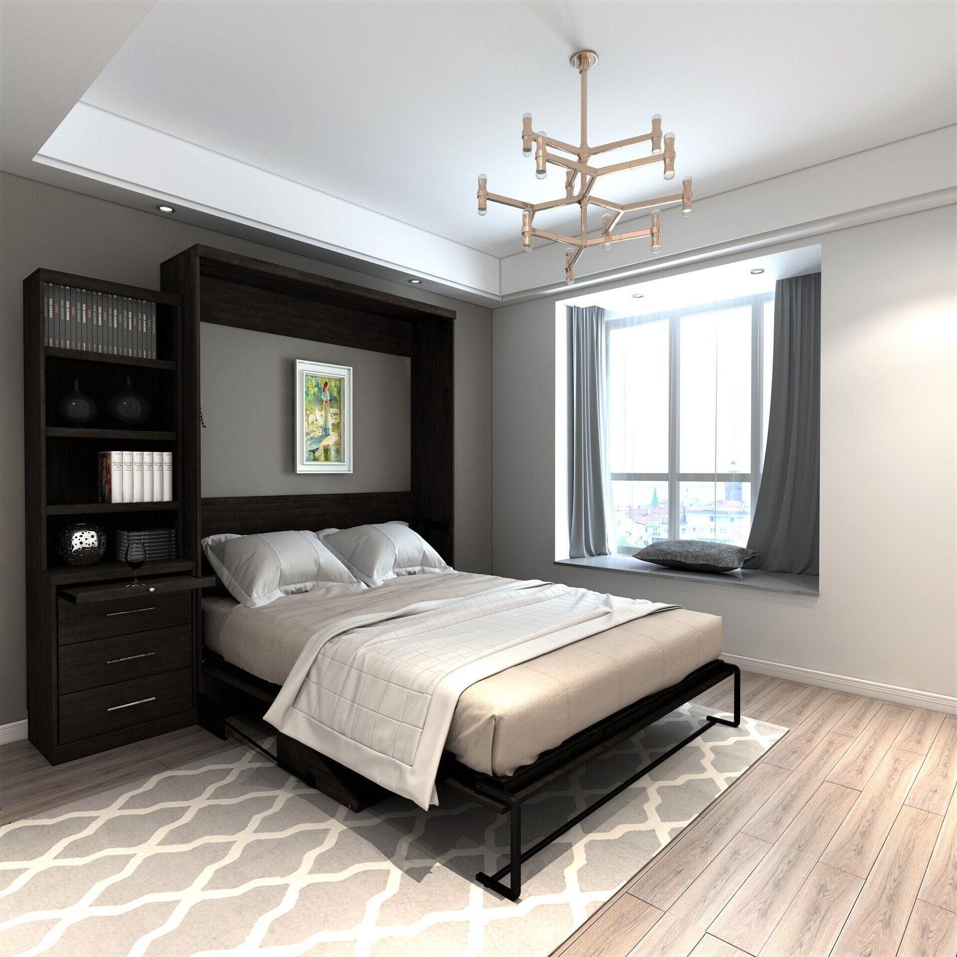 Murphy Bed Brookfield Murphy Deskbed Open with Dwr Bookcase Noir at Irvine Murphy Beds Orange County Ca 949-510-9382