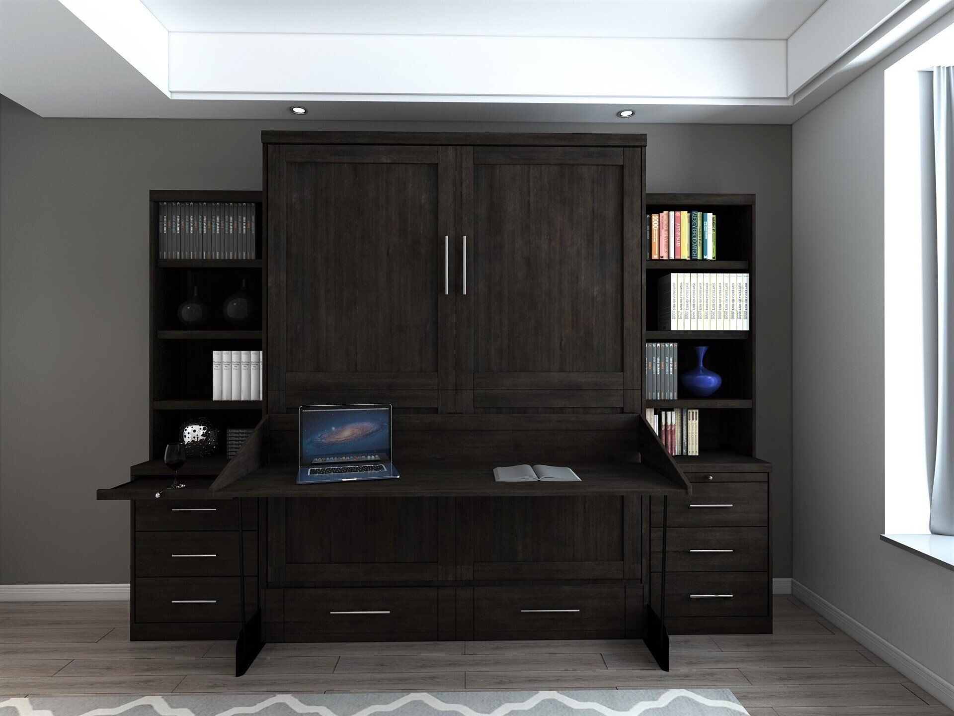 Murphy Bed Brookfield Murphy Deskbed Closed with Dwr Bookcases Noir at Irvine Murphy Beds Orange County Ca 949-510-9382