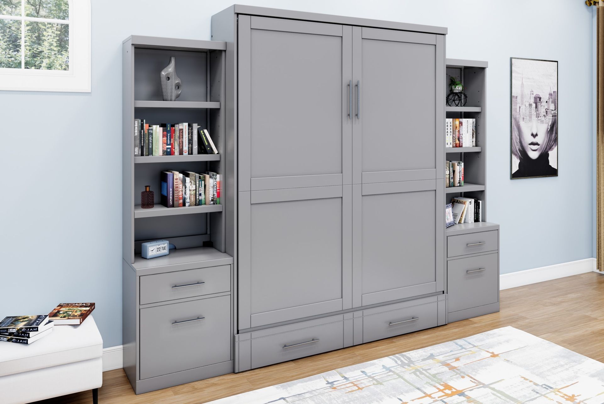 Brookfields Gray Murphy Desk Bed with 2 Piers Murphy Bed Home Office Desk Bed Solutions at Irvine Murphy Beds  and Wall beds (949) 510-9382