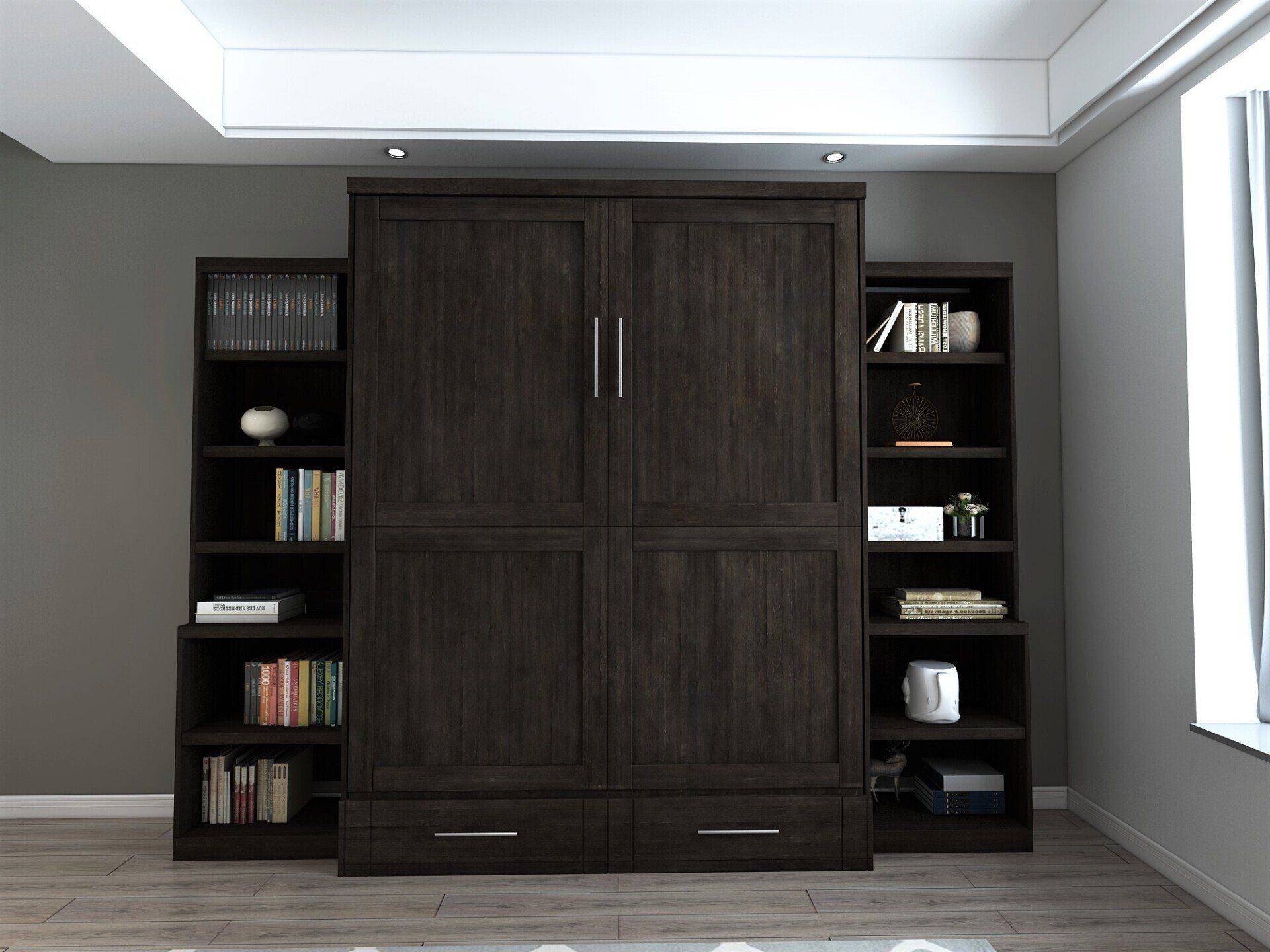 Murphy Bed Brookfield Closed with Bookcases Noir at Irvine Murphy Beds Orange County Ca 949-510-9382