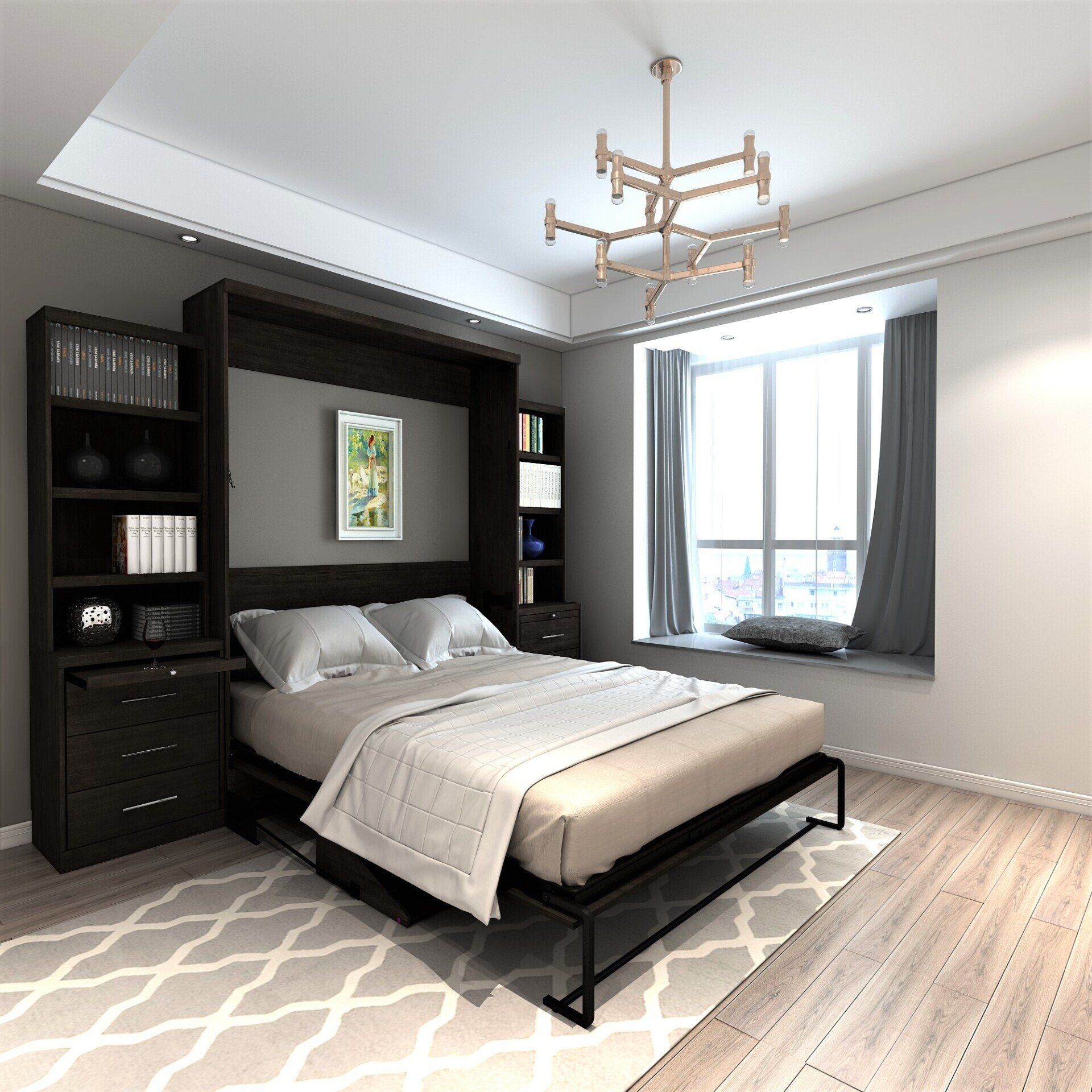 Murphy Bed Brookfield Murphy Deskbed Open with Dwr Bookcases Noir at Irvine Murphy Beds Orange County Ca 949-510-9382