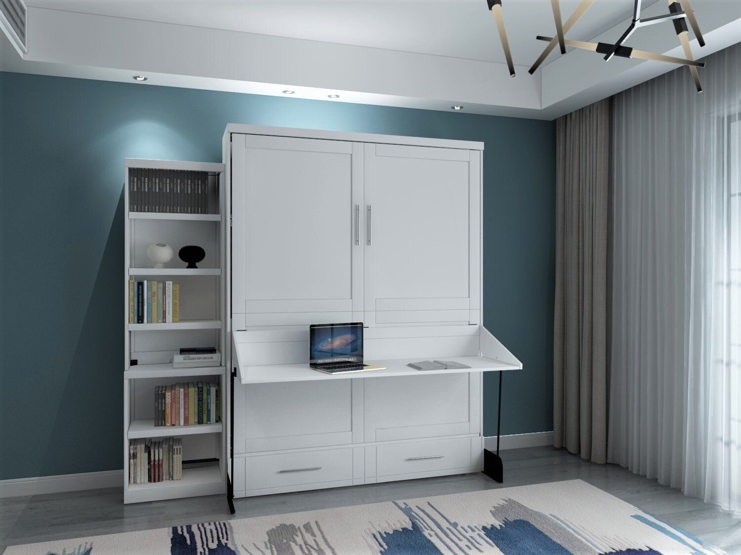 Murphy Bed Brookfield Murphy Deskbed Closed with Bookcase White at Irvine Murphy Beds Orange County Ca 949-510-9382