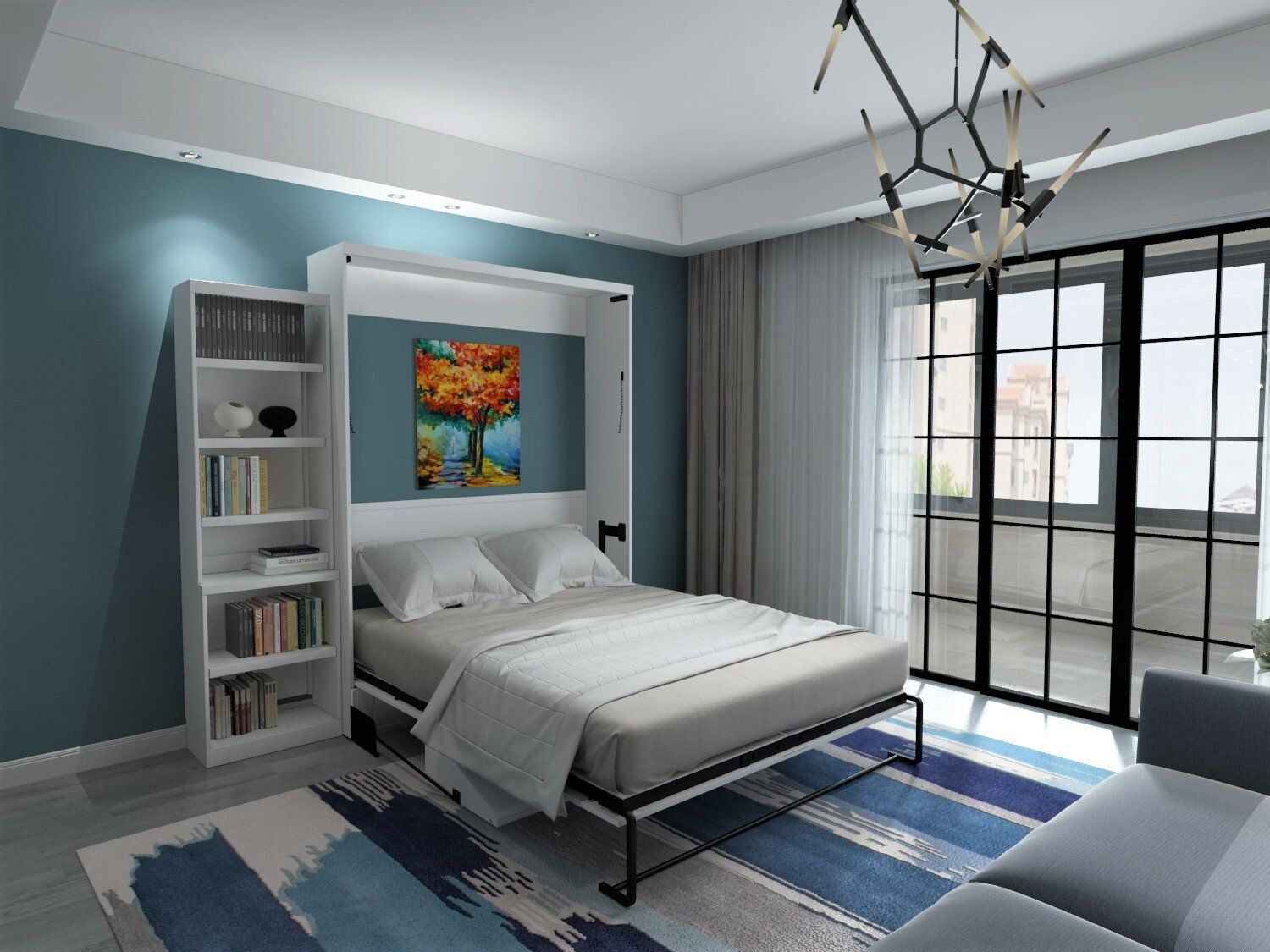 Murphy Bed Brookfield Murphy Deskbed Open with Bookcase White at Irvine Murphy Beds Orange County Ca 949-510-9382