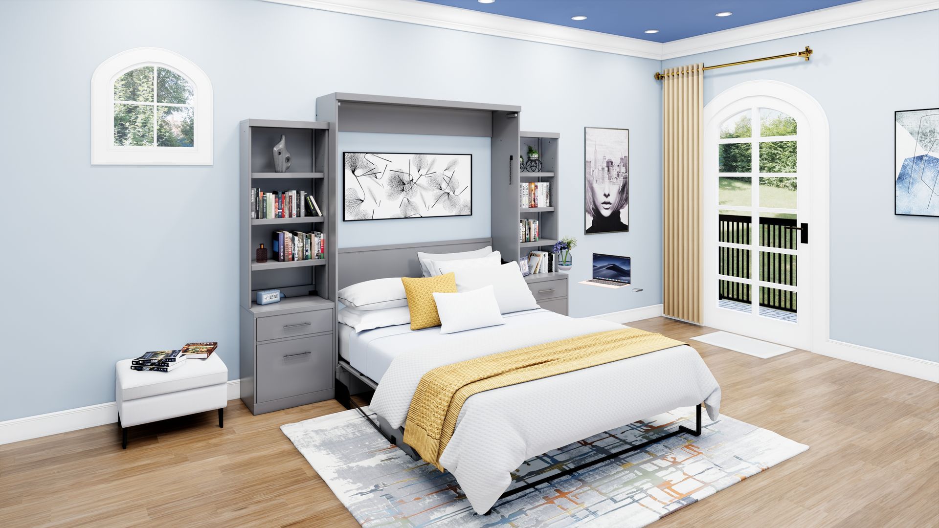 Brookfields Gray Murphy Desk Bed with Desk and Cabinet Murphy Bed Home Office Desk Bed Solutions at Irvine Murphy Beds  and Wall beds (949) 510-9382