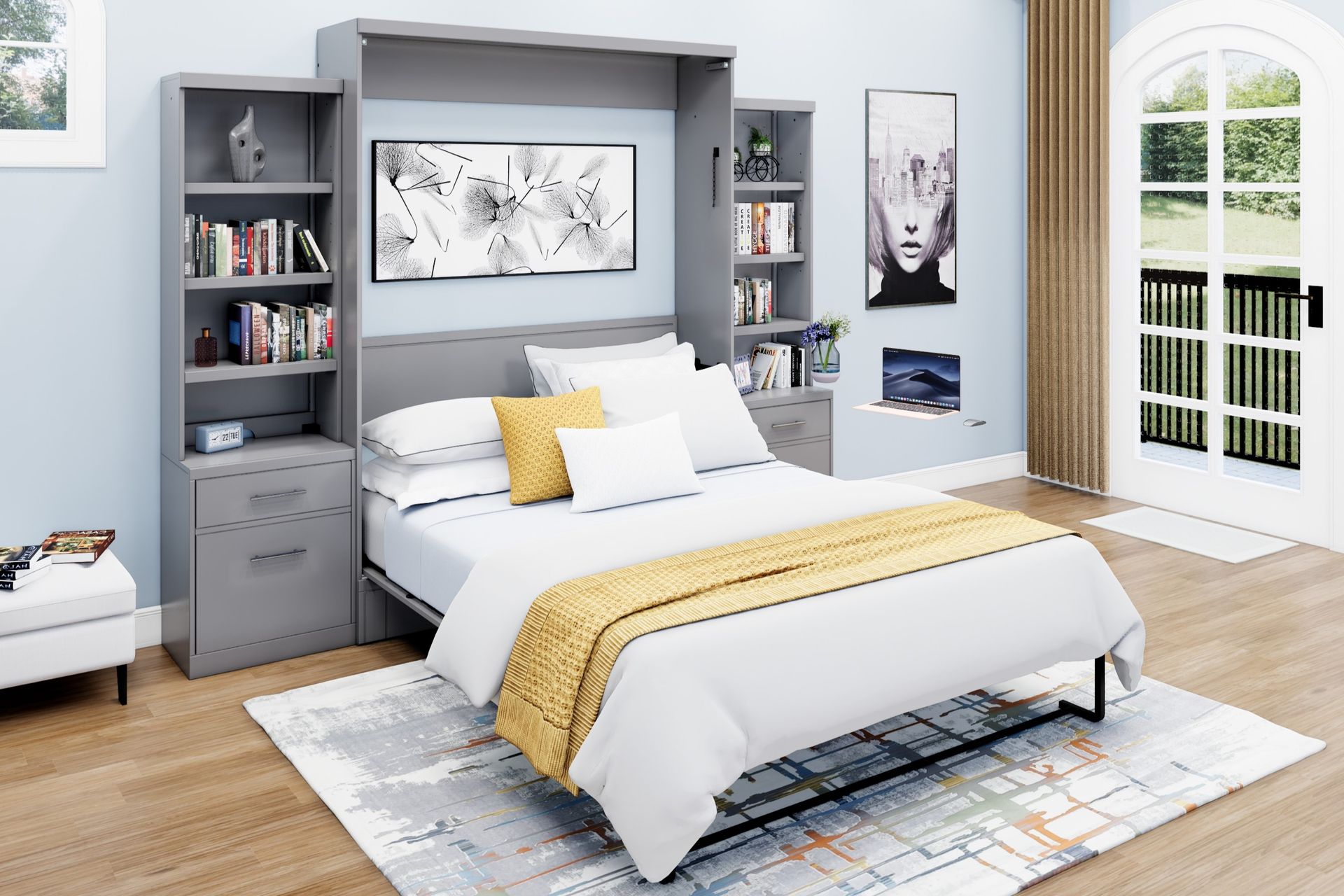 Brookfields Gray Murphy Desk Bed with 2 Piers Murphy Bed Home Office Desk Bed Solutions at Irvine Murphy Beds  and Wall beds (949) 510-9382