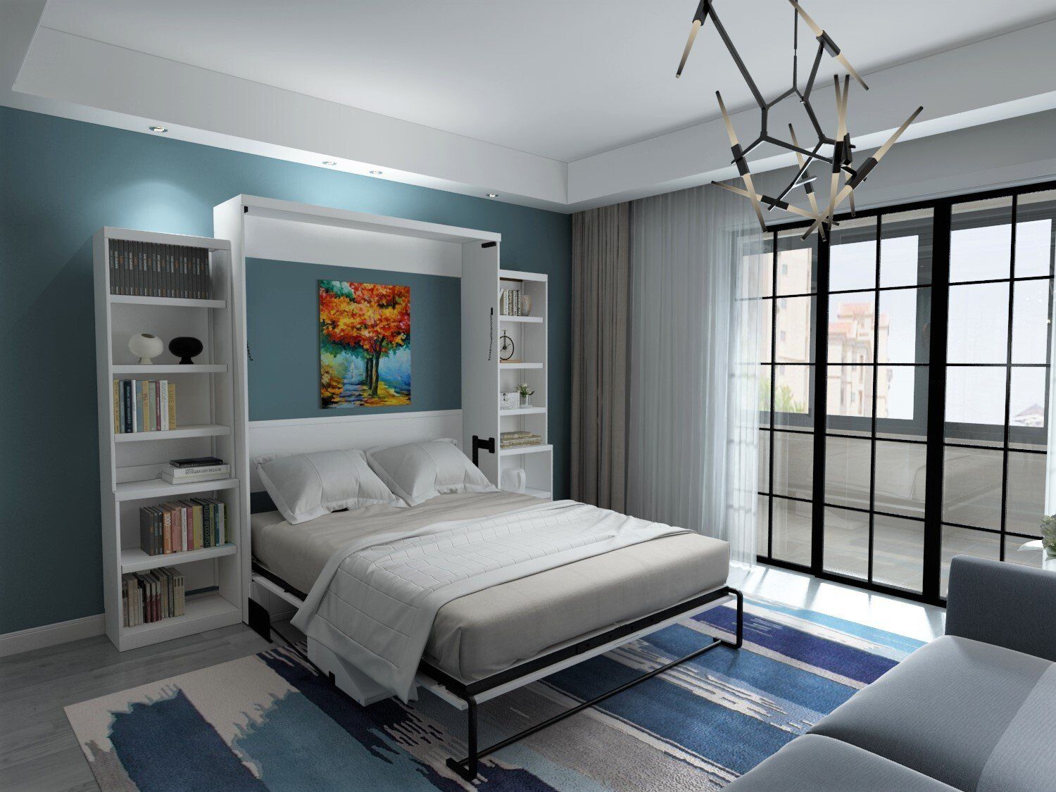 Murphy Bed Brookfield Murphy Deskbed Open with Bookcases White at Irvine Murphy Beds Orange County Ca 949-510-9382