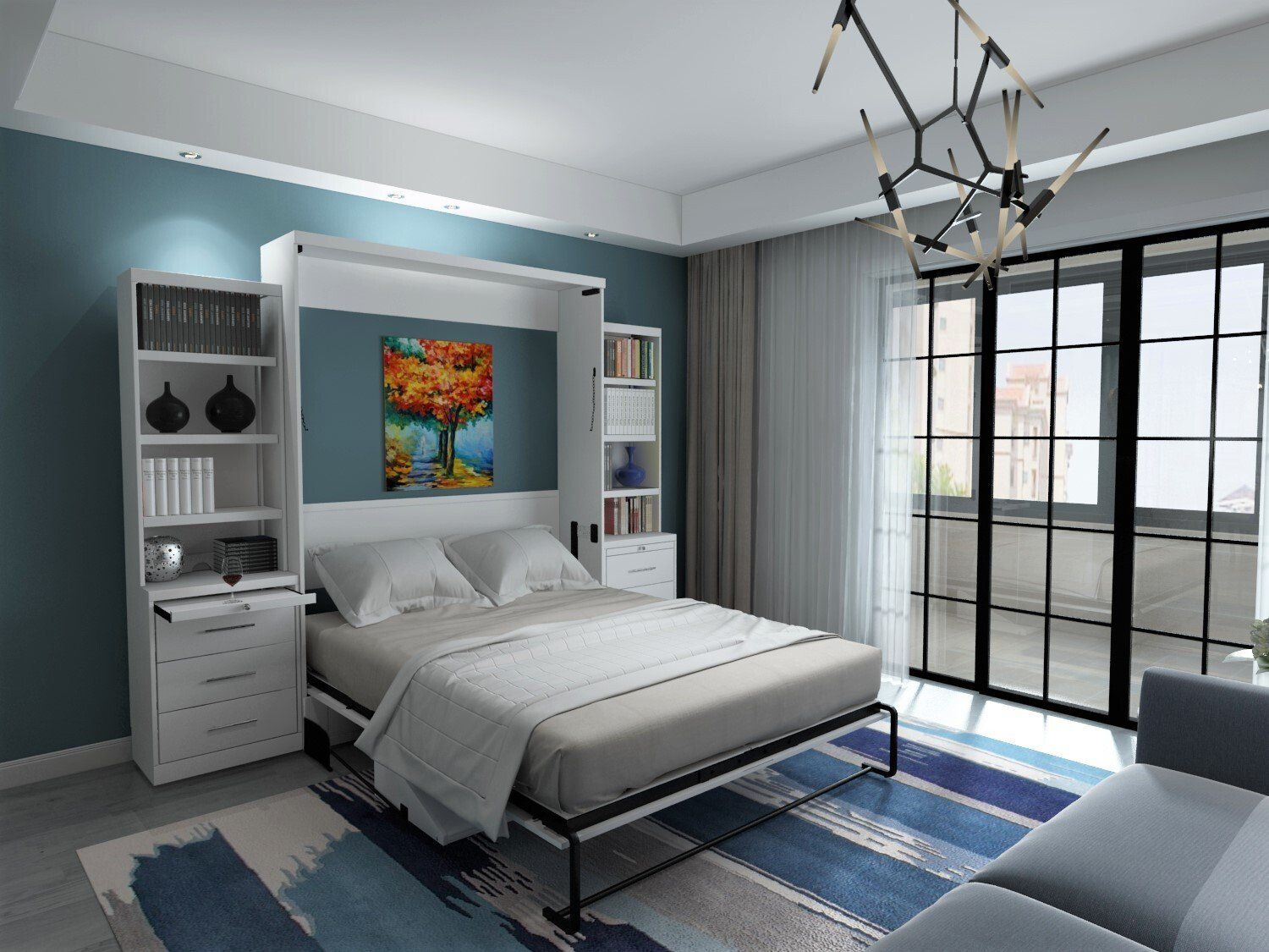 Brookfield Murphy Deskbed Open With Dwr Bookcases - White Wall Beds and Murphy Beds in Orange County Ca at Irvine Murphy Beds 949-510-9382