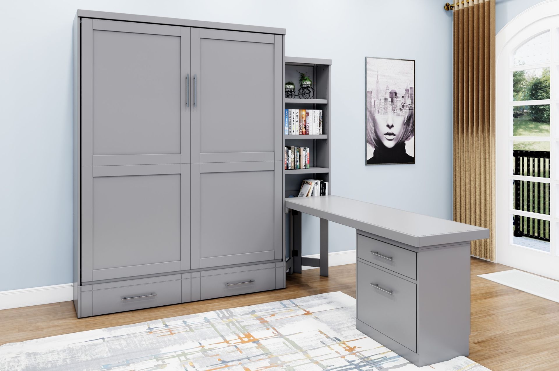 Brookfields Gray Murphy Desk Bed with Side Desk Murphy Bed Home Office Desk Bed Solutions at Irvine Murphy Beds  and Wall beds (949) 510-9382