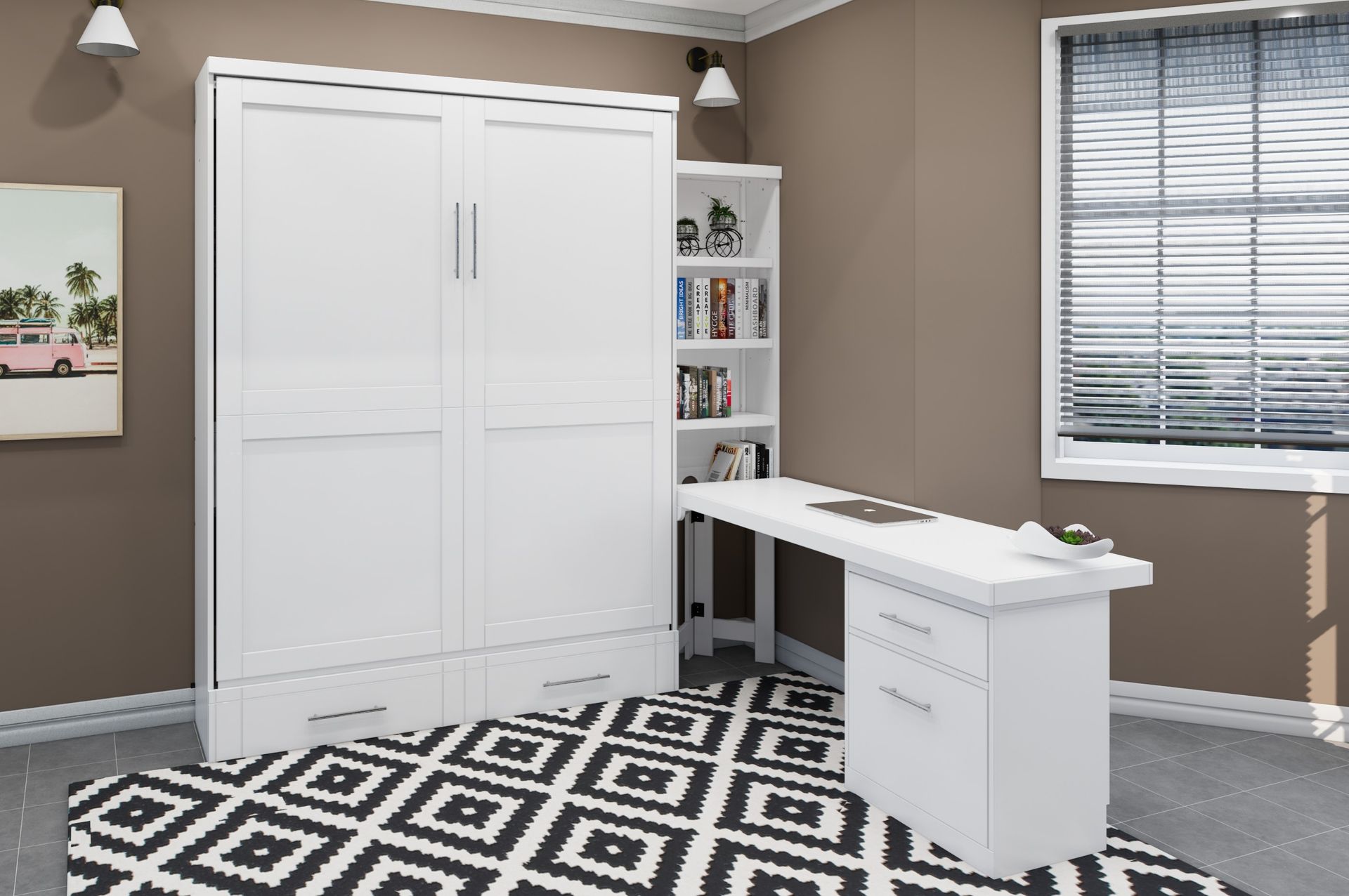 Brookfields White Murphy Bed with Desk, Cabinet and Pier Murphy Bed Home Office Desk Bed Solutions at Irvine Murphy Beds  and Wall beds (949) 510-9382