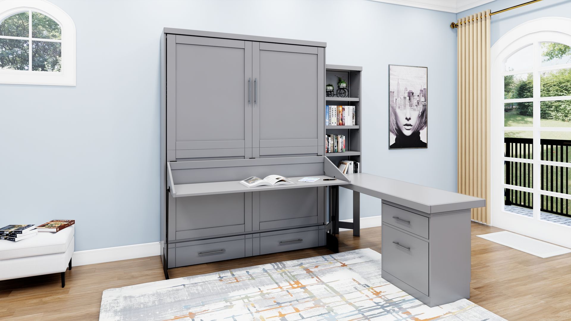Brookfields Gray Murphy Desk Bed with Desk and Cabinet Murphy Bed Home Office Desk Bed Solutions at Irvine Murphy Beds  and Wall beds (949) 510-9382