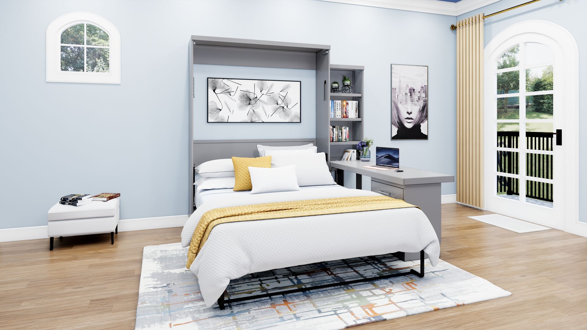 Brookfields Gray Murphy Desk Bed with Desk and Cabinet Murphy Bed Home Office Desk Bed Solutions at Irvine Murphy Beds  and Wall beds (949) 510-9382