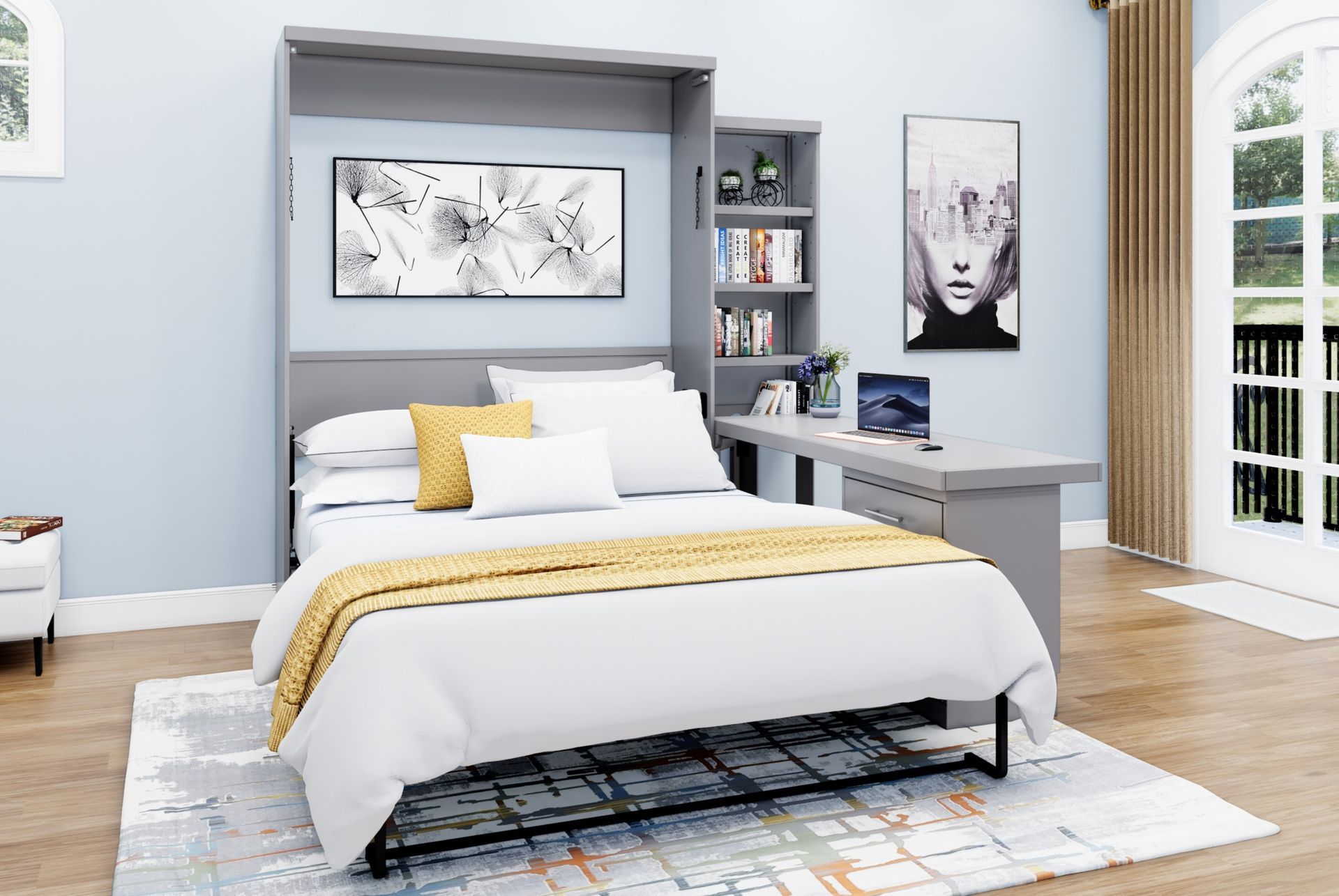 Brookfields Gray Murphy Desk Bed with Side Desk Murphy Bed Home Office Desk Bed Solutions at Irvine Murphy Beds  and Wall beds (949) 510-9382