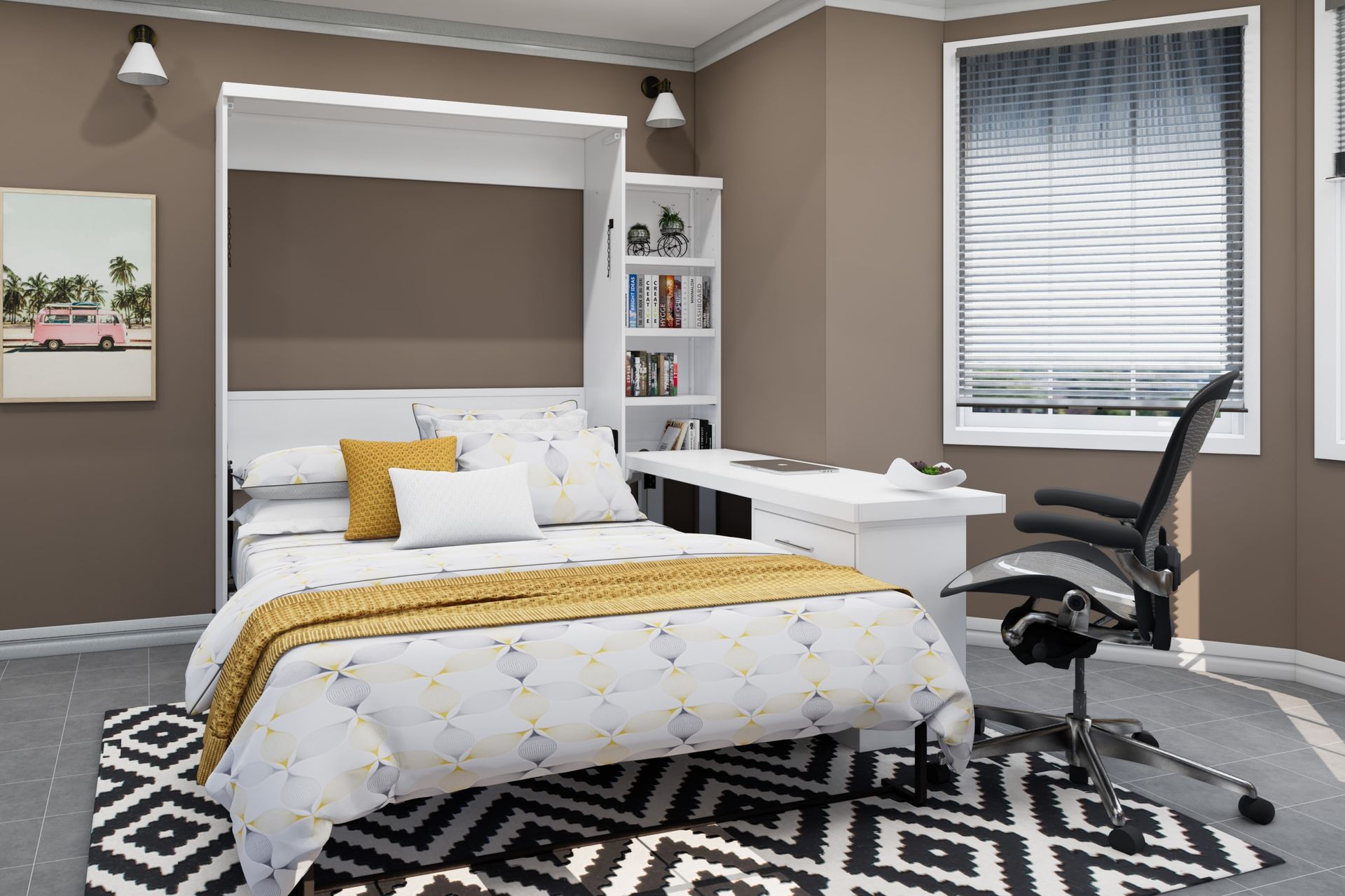 Brookfields White Murphy Bed with Desk, Cabinet and Pier Murphy Bed Home Office Desk Bed Solutions at Irvine Murphy Beds  and Wall beds (949) 510-9382