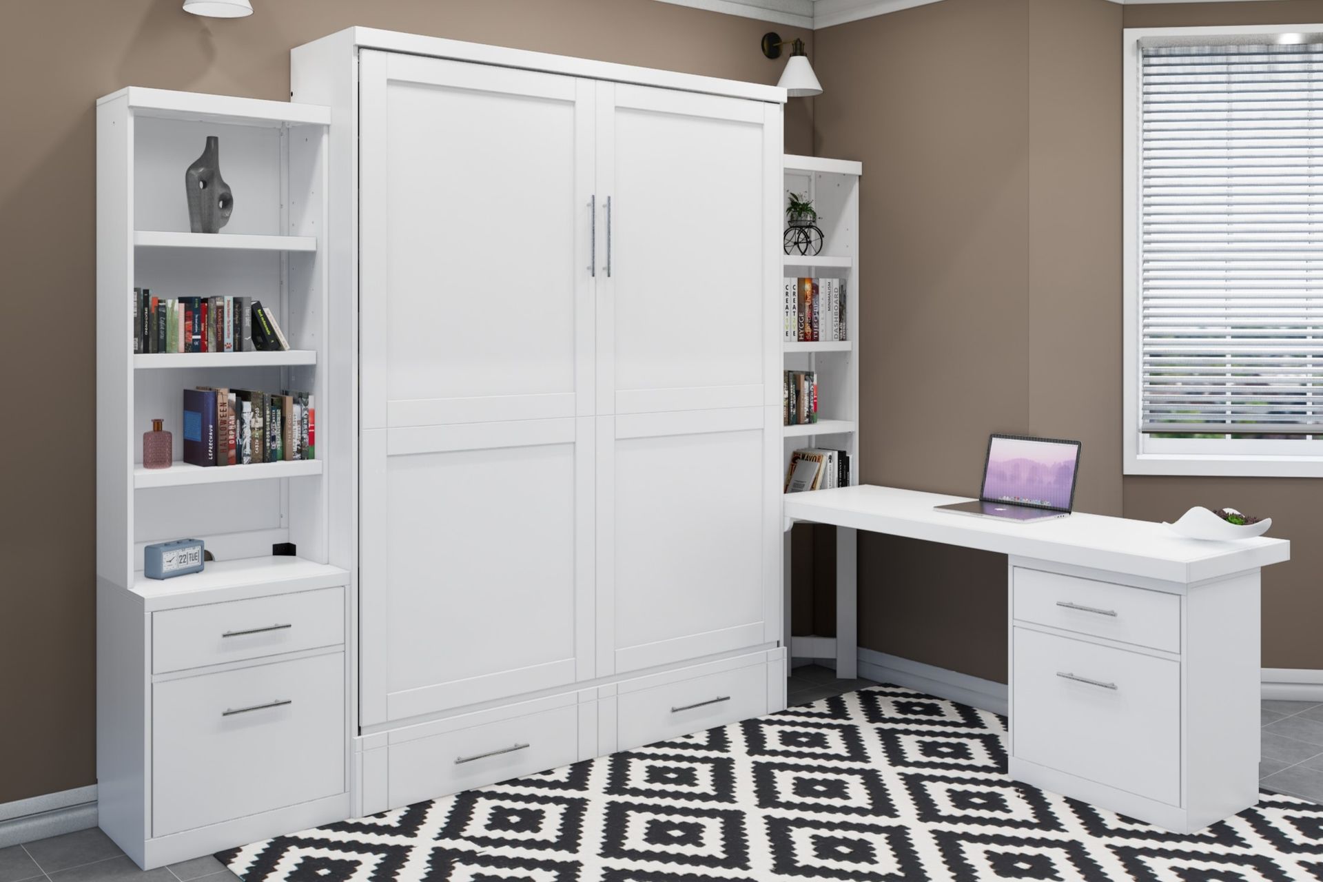 Brookfields White Murphy Bed with Desk, Cabinet and Pier Murphy Bed Home Office Desk Bed Solutions at Irvine Murphy Beds  and Wall beds (949) 510-9382