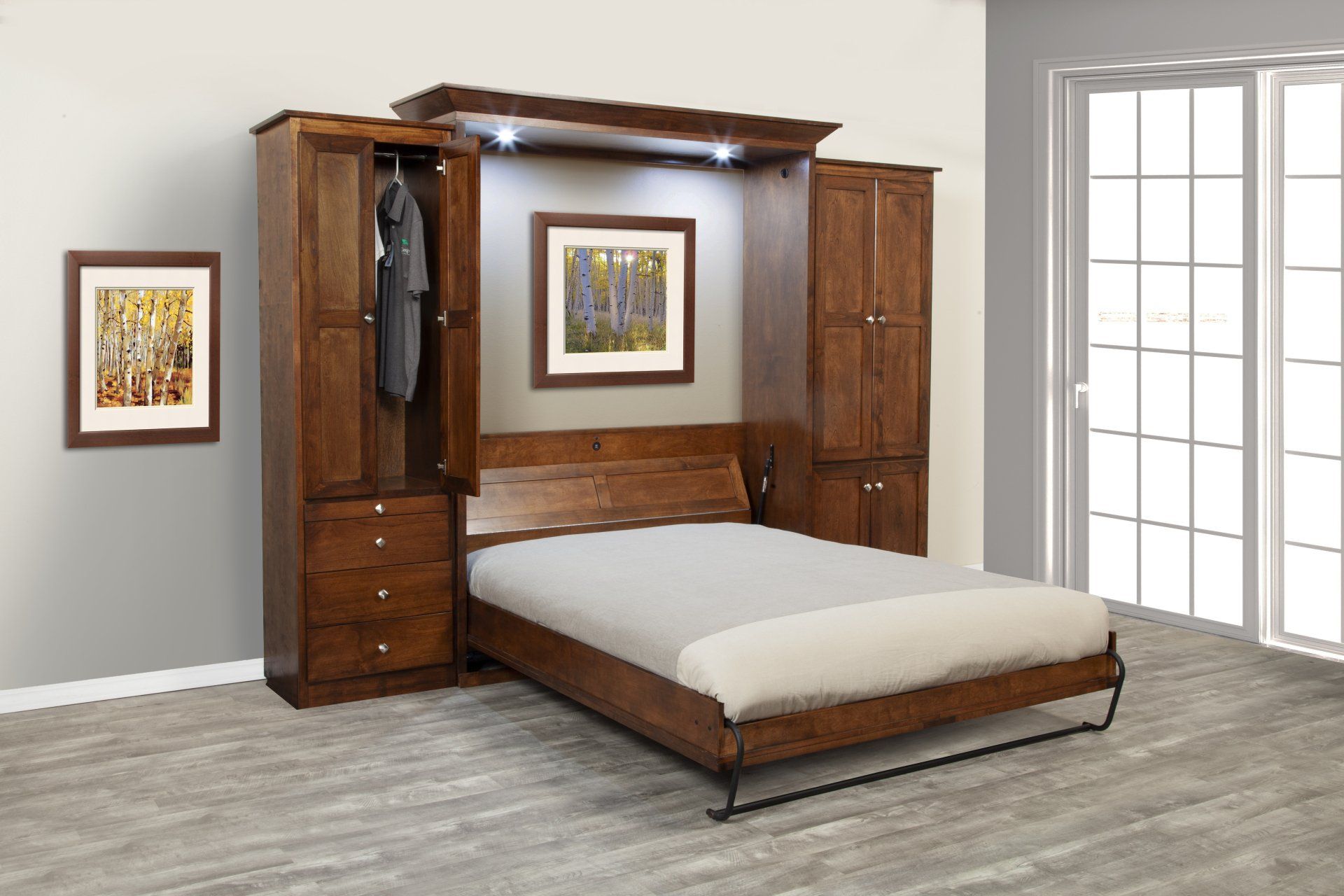 Murphy Bed Mansfield Set Open with Lights Option at Irvine Murphy Beds Orange County Ca 949-510-9382