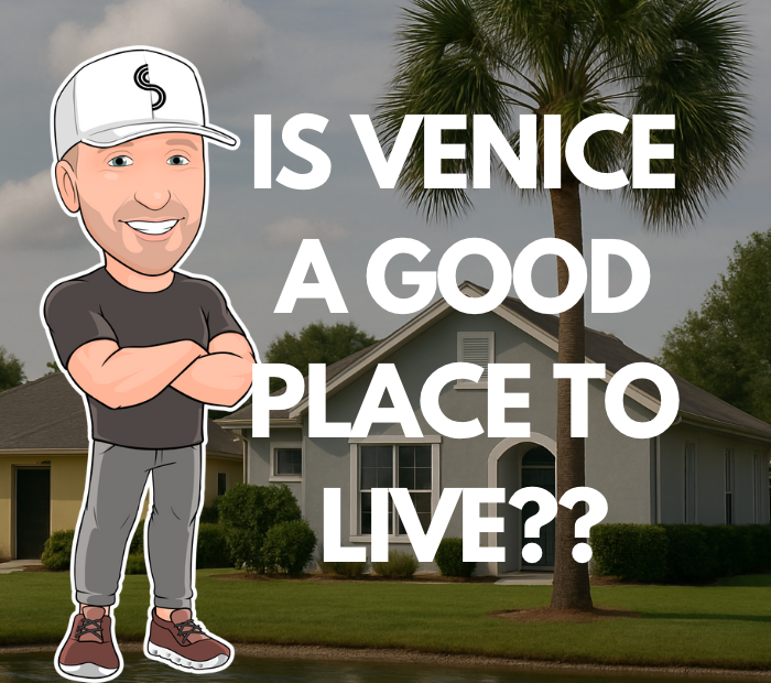 Aerial view of Venice, Florida neighborhoods with a mix of new construction homes, lush landscaping.