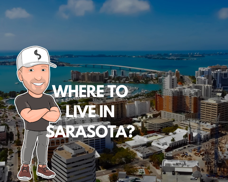 Aerial view of downtown Sarasota with the bayfront, historic homes, and coastal neighborhoods