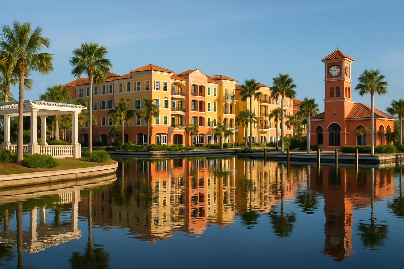 A scenic aerial view of Venice, Florida, highlighting residential neighborhoods, coastal proximity.