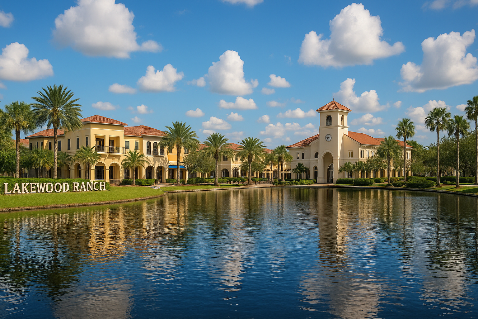 Aerial view of Lakewood Ranch Florida master-planned community with lakes and homes