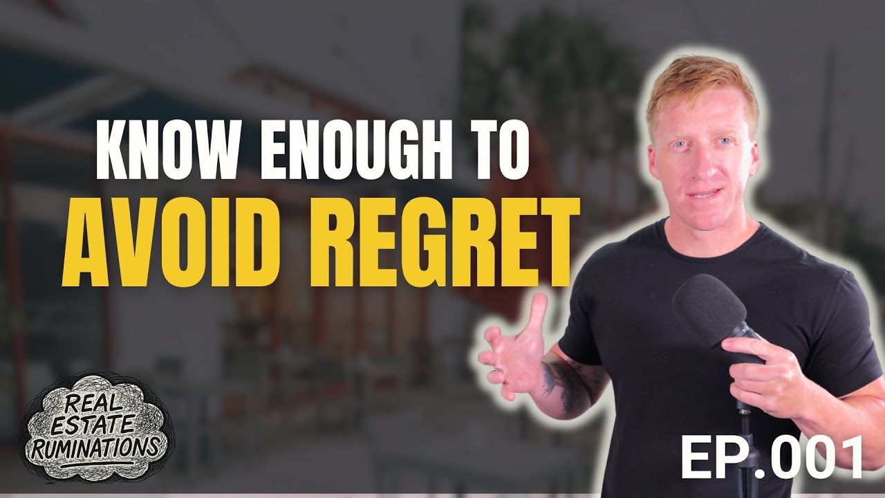 Text overlay reading ‘Know enough to avoid regret’ with a faint home image in the background.
