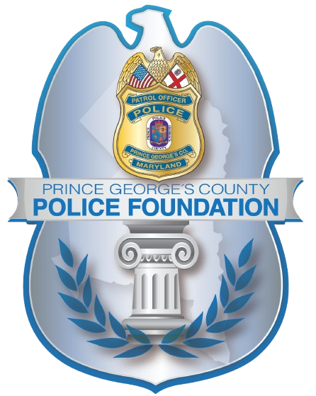 Logo for the Prince George’s County Police Foundation, featuring a gold police badge atop a column and laurel wreath.