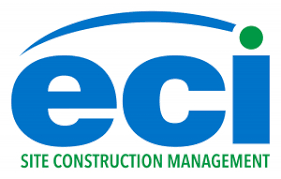 A blue and green logo for eci site construction management