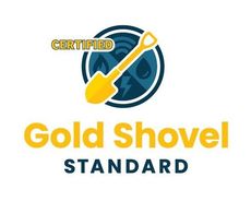 A certified gold shovel standard logo with a shovel in a circle