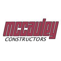 The logo for mccauley constructors is red and black.
